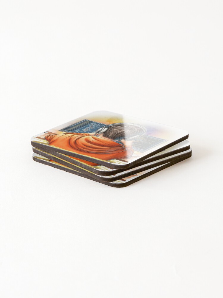 Thumbnail 4 of 5, Coasters (Set of 4), Coding Mode On – Programmer at Work, Software Developer Life, Debugging Code Aesthetic, Tech Geek Illustration designed and sold by ChenEngEng.