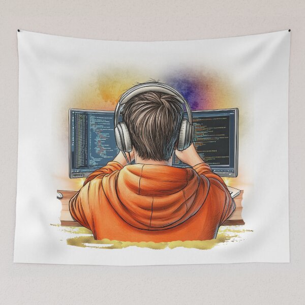 Item preview, Coding Mode On – Programmer at Work, Software Developer Life, Debugging Code Aesthetic, Tech Geek Illustration designed and sold by ChenEngEng.