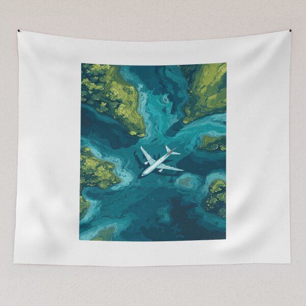 Item preview, Airplane Flying Over Ocean Islands Aerial View designed and sold by NicolasGlowArt.
