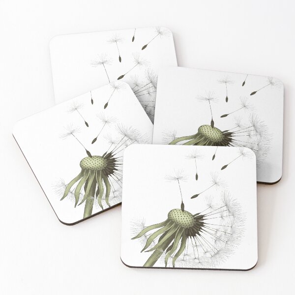 Item preview, Soft botanical illustration of a dandelion seed head releasing delicate seeds into the wind, evoking nature, freedom, change, fragility  designed and sold by Dejbar.