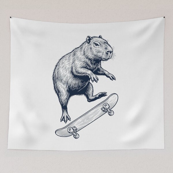 Artikelvorschau, Vintage Capybara Skateboarding Skate Animal Lover entworfen und verkauft von DoodleTortle.