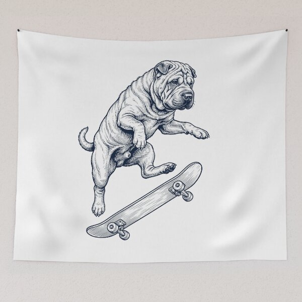 Item preview, Vintage Chinese Shar Pei Skateboarding Skate Dog Dad Lover designed and sold by DoodleTortle.