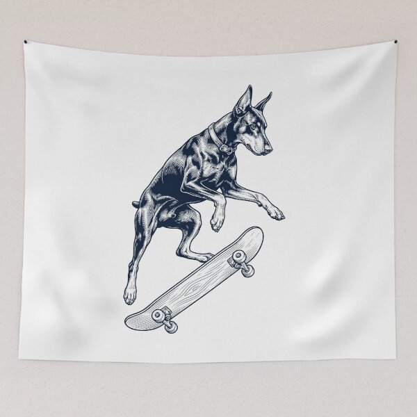 Item preview, Vintage Doberman Pinscher Skateboarding Skate Dog Dad Lover designed and sold by DoodleTortle.
