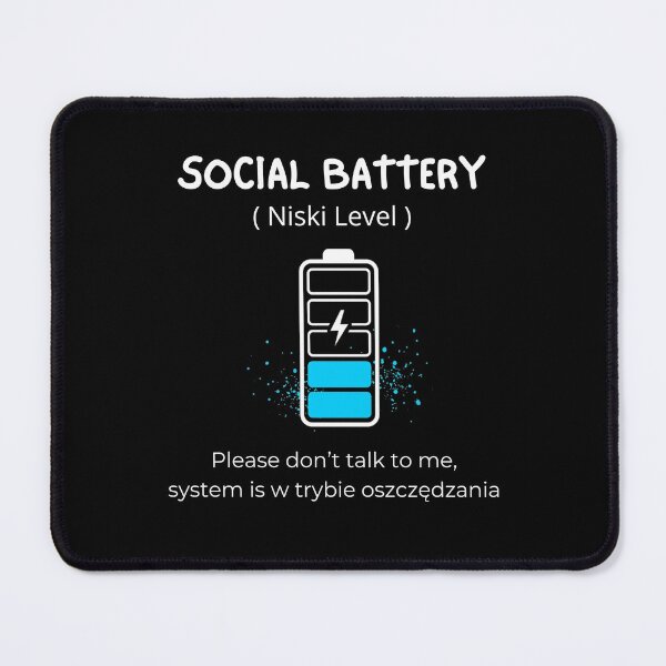 Item preview, Black Social Battery Niski Level - Funny Polish English Introvert  designed and sold by VibePolinglish.