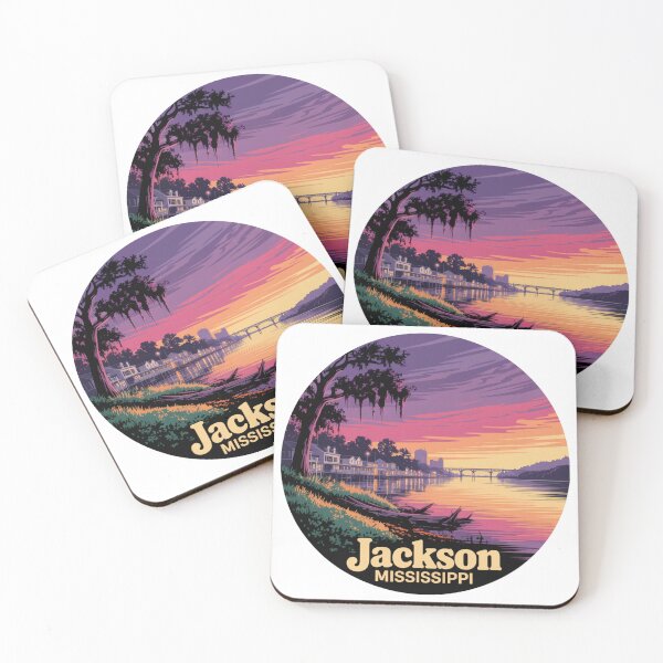 Item preview, Jackson Mississippi: Retro Sunset Riverfront Skyline Illustration designed and sold by CircinusStore.