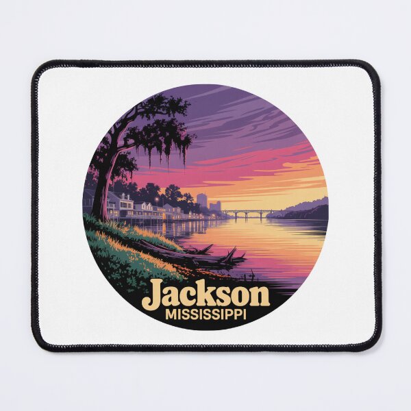 Item preview, Jackson Mississippi: Retro Sunset Riverfront Skyline Illustration designed and sold by CircinusStore.