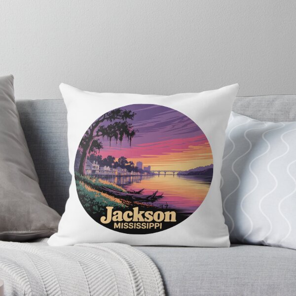 Item preview, Jackson Mississippi: Retro Sunset Riverfront Skyline Illustration designed and sold by CircinusStore.