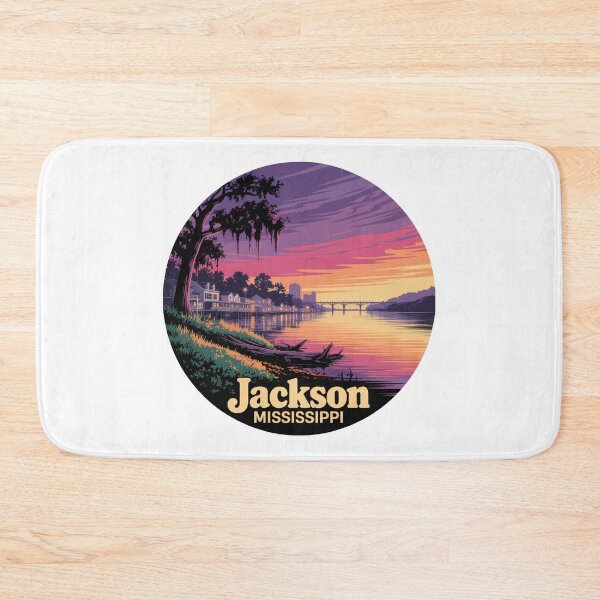 Item preview, Jackson Mississippi: Retro Sunset Riverfront Skyline Illustration designed and sold by CircinusStore.