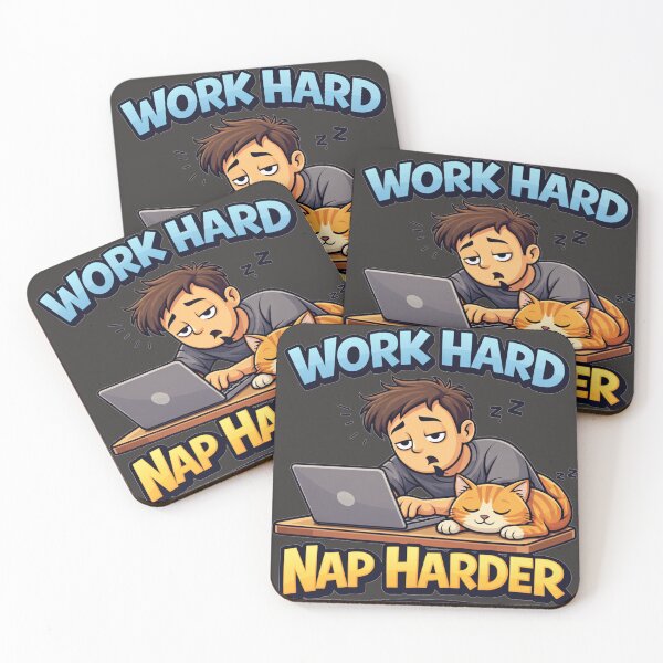 Item preview, Work Hard Nap Harder Cat Funny Motivational Cartoon designed and sold by JVDesignsShop.