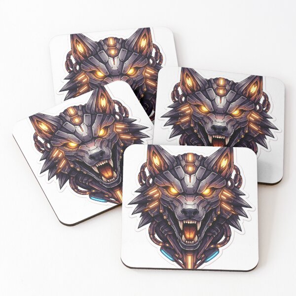 Item preview, Mecha Cyberpunk Wolf Neon Robot Head Art designed and sold by Super beautiful art.
