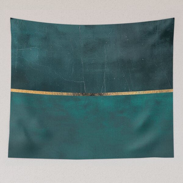 Item preview, Minimalist design in petrol green with gold line – Modern abstract art designed and sold by CosmicGlyph.