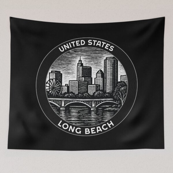 Item preview, Long Beach USA Linocut Style  designed and sold by Thistle-TShop.