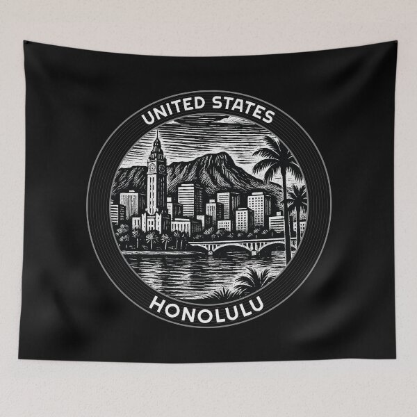 Item preview, Honolulu USA Linocut Style  designed and sold by Thistle-TShop.