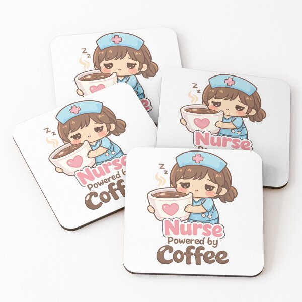 Item preview, Tired Nurse Powered by Coffee - Cute Chibi Healthcare Illustration with Steaming Mug designed and sold by shemodas.