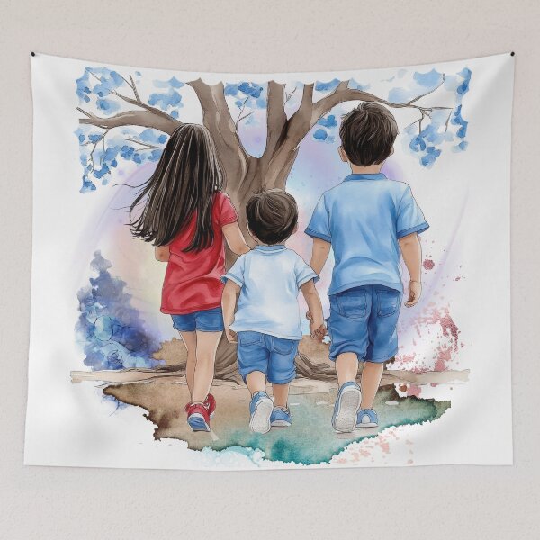Item preview, Siblings Walking Together – Family Love Art, Childhood Memories, Brother Sister Bond, Heartwarming Illustration designed and sold by ChenEngEng.