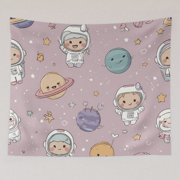 Item preview, Little Astronaut & Planets — Cute Kawaii Seamless Pattern designed and sold by LoomisDreams.