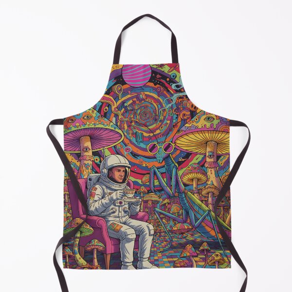 Item preview, This maximalist surrealist pop art features a vintage astronaut having tea with an alien insect among psychedelic mushrooms designed and sold by Dejbar.