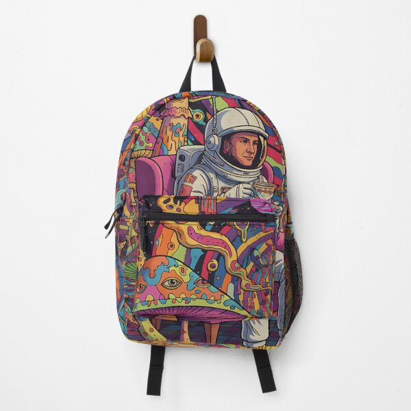 Item preview, This maximalist surrealist pop art features a vintage astronaut having tea with an alien insect among psychedelic mushrooms designed and sold by Dejbar.