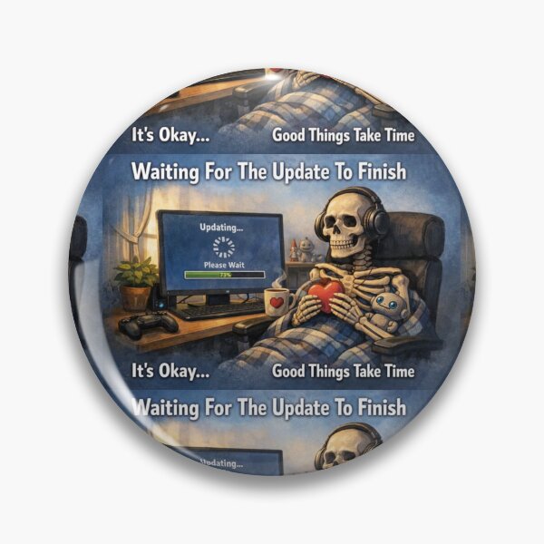 Item preview, Me Waiting for the Update to Finish – Relatable Skeleton Meme designed and sold by EchoWave11.