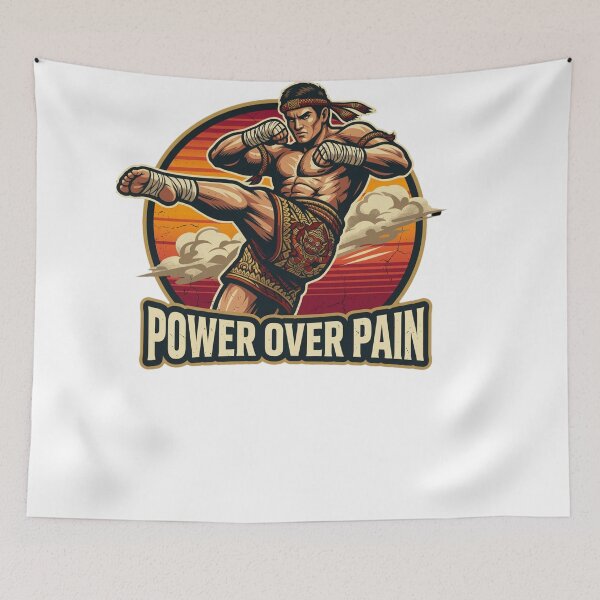 Item preview, Power Over Pain Muay Thai Fighter Vintage Retro Kickboxing Gym Motivation T-Shirt designed and sold by Prime legend .