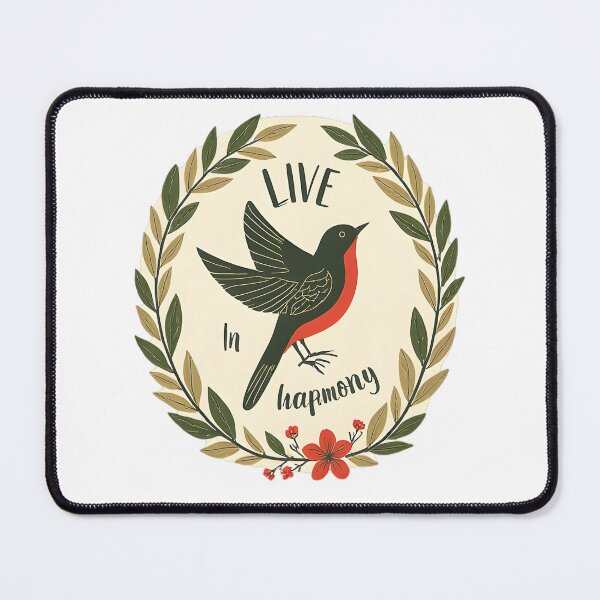 Item preview, Live in Harmony – Nature Bird Illustration with Floral Wreath designed and sold by Kavya Art.