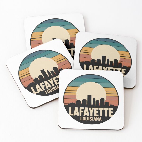 Item preview, Lafayette Louisiana: Retro Blue Teal Orange Sunset Skyline Badge designed and sold by CircinusStore.