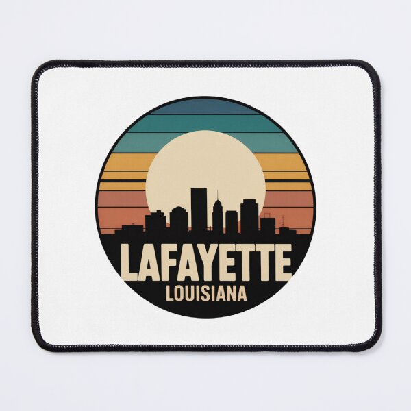 Item preview, Lafayette Louisiana: Retro Blue Teal Orange Sunset Skyline Badge designed and sold by CircinusStore.