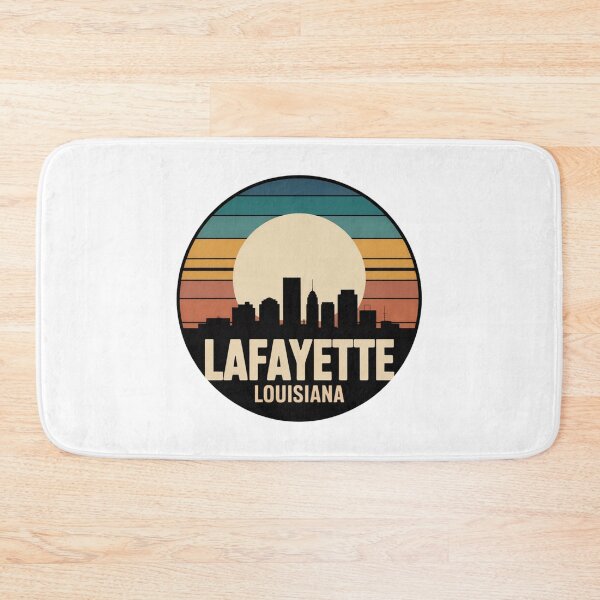 Item preview, Lafayette Louisiana: Retro Blue Teal Orange Sunset Skyline Badge designed and sold by CircinusStore.
