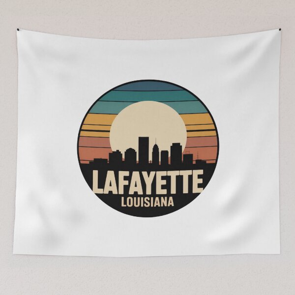 Item preview, Lafayette Louisiana: Retro Blue Teal Orange Sunset Skyline Badge designed and sold by CircinusStore.