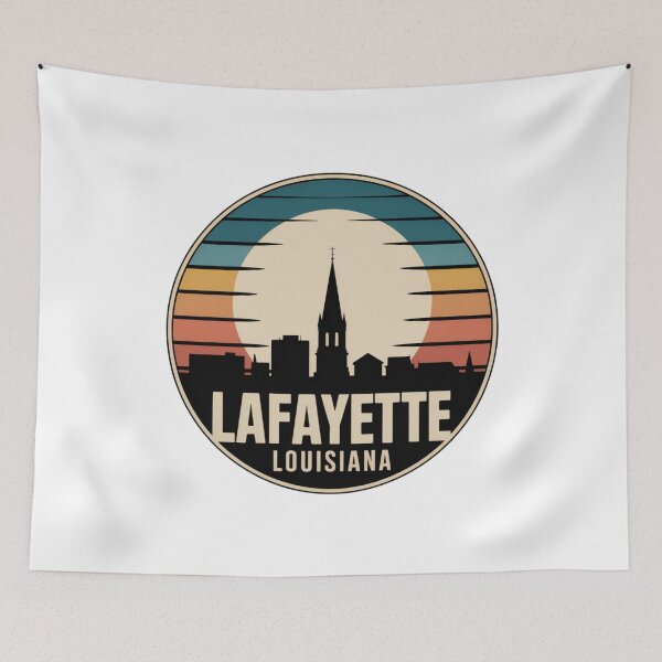 Item preview, Lafayette Louisiana: Retro Orange Sunset Skyline Badge designed and sold by CircinusStore.