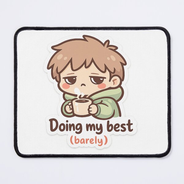 Item preview, Cute Tired Coffee Sticker – “Doing My Best (Barely)” Funny Relatable Aesthetic Sticker designed and sold by NovaDropDesigns .