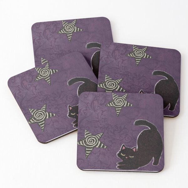 Item preview, Purple whimsigoth cat and stars designed and sold by BrontesWhimsyStore.