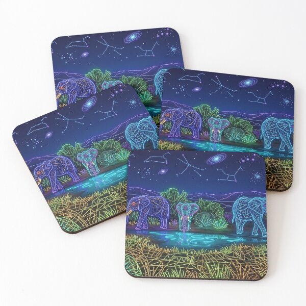 Item preview, Neon Elephant Family Savanna Night Cyberpunk Art designed and sold by Scoutic-Neon.