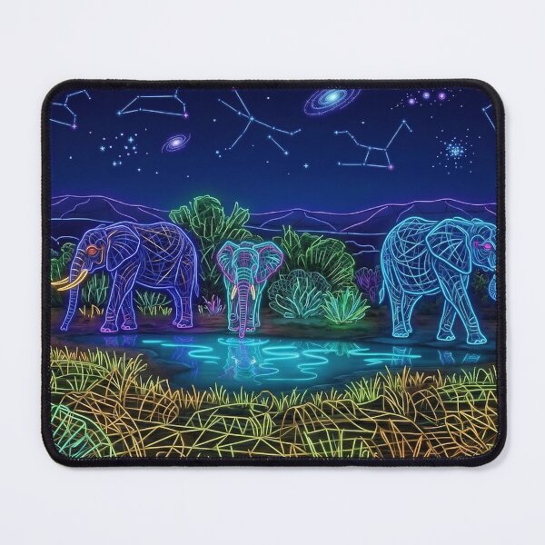 Item preview, Neon Elephant Family Savanna Night Cyberpunk Art designed and sold by Scoutic-Neon.