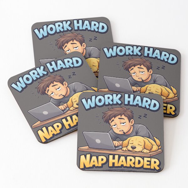 Item preview, Work Hard Nap Harder Dog Funny Motivational Cartoon designed and sold by JVDesignsShop.