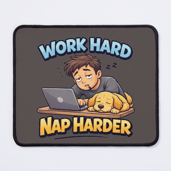 Item preview, Work Hard Nap Harder Dog Funny Motivational Cartoon designed and sold by JVDesignsShop.