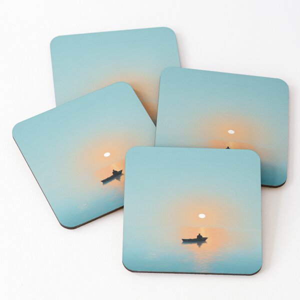 Item preview, Serene Sunset Boat Minimalist Water Solitude designed and sold by NicolasGlowArt.
