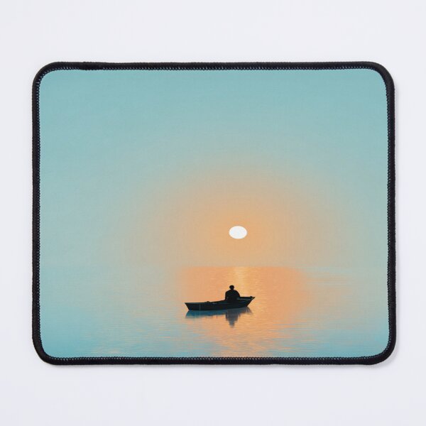 Item preview, Serene Sunset Boat Minimalist Water Solitude designed and sold by NicolasGlowArt.