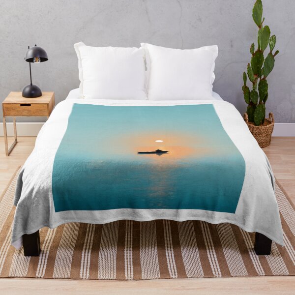 Item preview, Serene Sunset Boat Minimalist Water Solitude designed and sold by NicolasGlowArt.