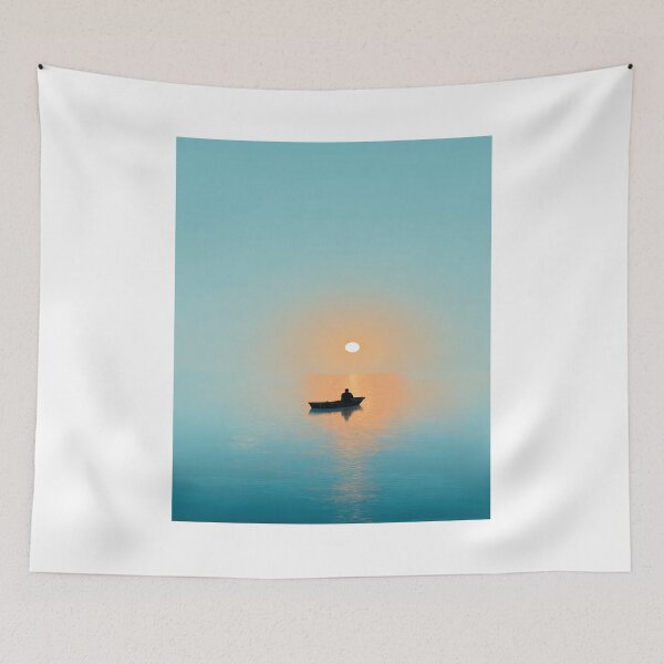 Item preview, Serene Sunset Boat Minimalist Water Solitude designed and sold by NicolasGlowArt.