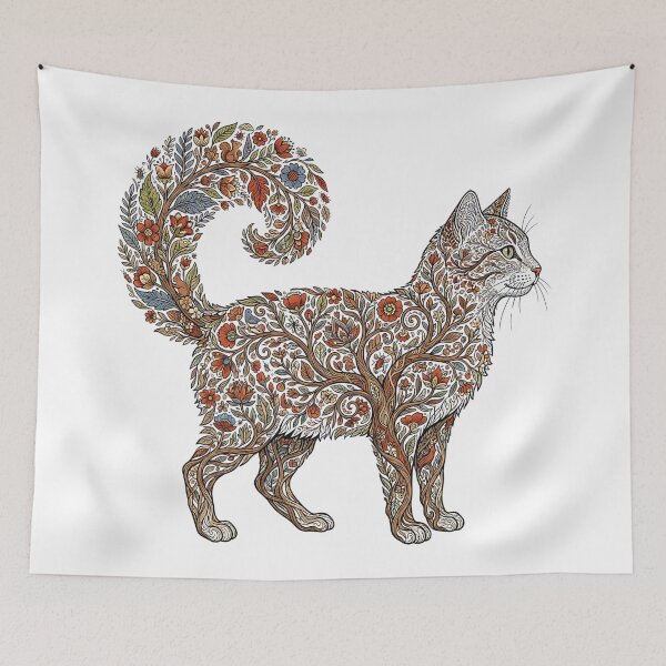 Item preview, Cute Tree Of Life Cat Botanical Folk Art Floral Aesthetic designed and sold by ArtivioShop.