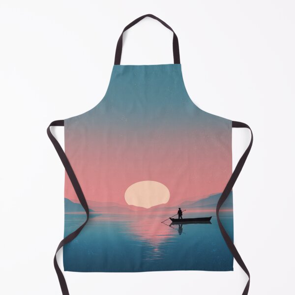 Item preview, Minimalist Sunset Rowboat Lake Mountain Landscape designed and sold by NicolasGlowArt.