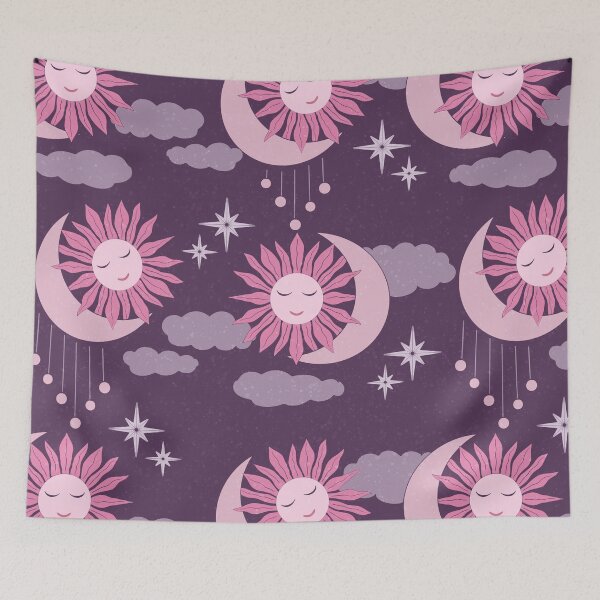 Item preview, Large scale of Purple Pink Celestial Sun Moon Feminine Witchy Pattern designed and sold by DColourMuse.