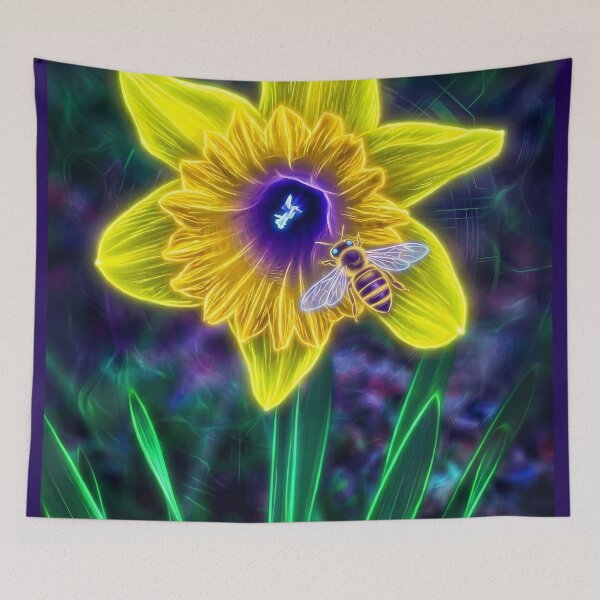 Item preview, Neon Daffodil with Bee - Cyber Botanical Art designed and sold by Scoutic-Neon.