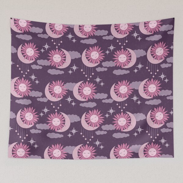 Item preview, Medium scale of Purple Pink Celestial Sun Moon Feminine Witchy Pattern designed and sold by DColourMuse.