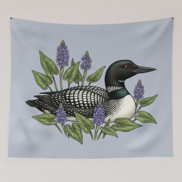 Item preview, Common Loon with Pickerelweed Wildflowers designed and sold by BirdsnStuff.
