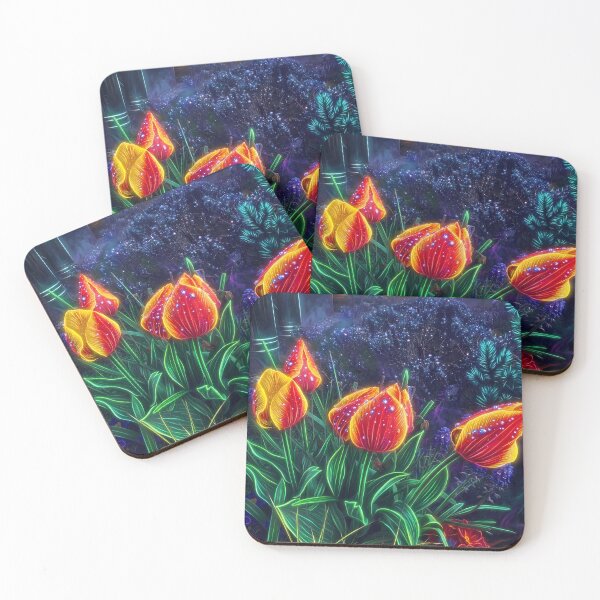Item preview, Neon Tulips with Raindrops - Cyber Botanical Art designed and sold by Scoutic-Neon.