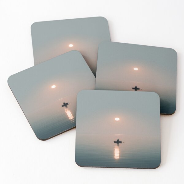 Item preview, Solitary Rower Sunset Reflection Calm Water Art designed and sold by NicolasGlowArt.