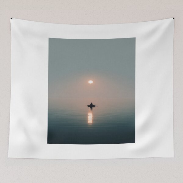 Item preview, Solitary Rower Sunset Reflection Calm Water Art designed and sold by NicolasGlowArt.