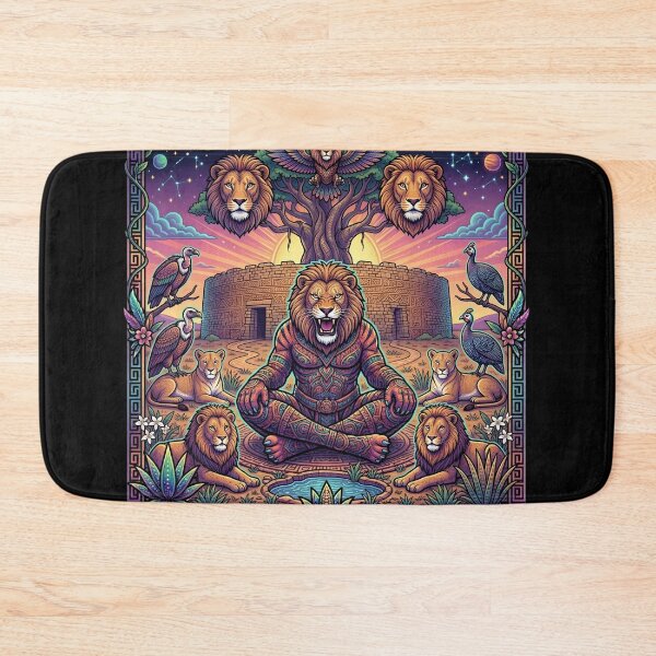 Item preview, VIBRANT GROOVY TRIBAL LION Ancient Art style vintage vibes cat lovers big cats holy Lions Lion Castle Savannah designed and sold by Jt41.